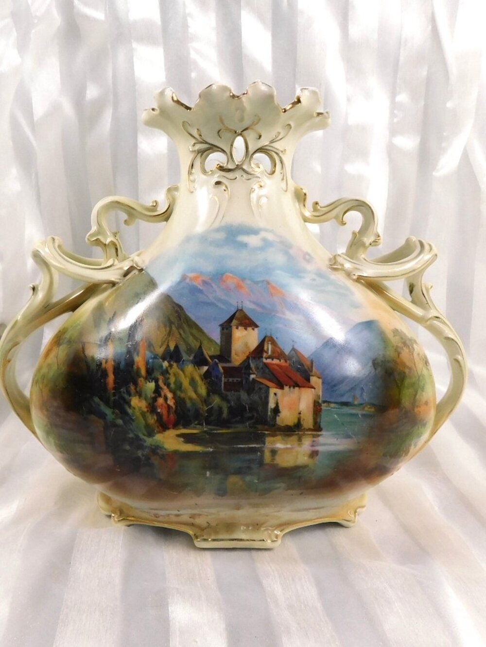 Royal Bayreuth Jug with Reticulated Trim and Unique Handle Design # 27135